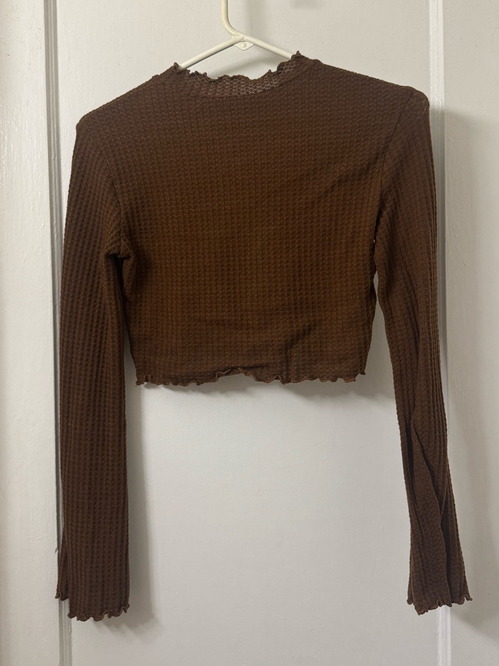 SHEIN Brown Waffle Knit Cropped Long-Sleeve Top